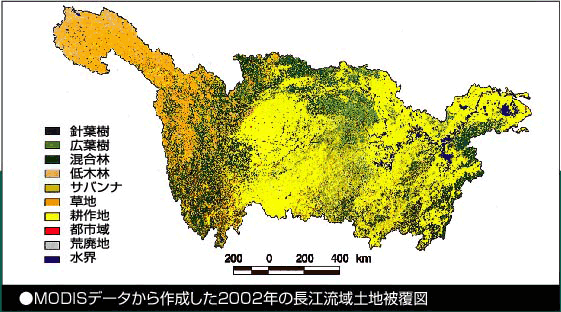 図：MODISデータから作成した2002年の長江流域土地被覆図
