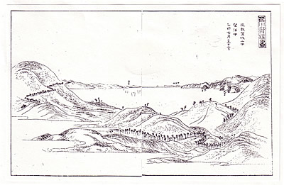 150年ほど前の津軽坂（現在の青森県青森市）を描いた風景画