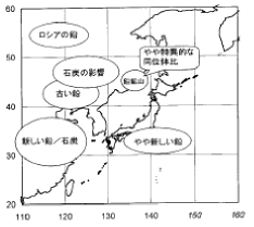 日本近郊の地図と調査結果の図