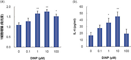 �}�R�@DINP��BMDC�̍R���񎦋@�\�ɋy�ڂ��e���@�@DINP�ɔ��I����BMDC�̃_�j�R�����ٓI�ȍR���񎦋@�\(a) ��Th2�T�C�g�J�C���ł���IL-4�̎Y���U���\(b) �́C��