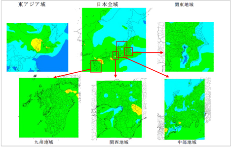各地域の汚染濃度予測図の表示イメージ