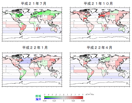 �R�@�u���Ԃ��v�ɂ�鐰�V��̓�_���Y�f�̑S���ϑ��Z�x�f�[�^�ƁA��_���Y�f�Z�x�̒n�㑪��l�b�g���[�N�f�[�^�i���J���ꂽGV�f�[�^�j�Ƃ𕹂��ė��p�����肵���A�S���U�S�n��ɂ�����l�G�̓�_���Y�f�z���r�o�ʁi���x�j���z�B