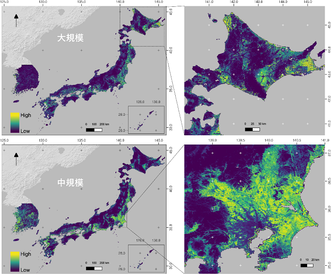 太陽光発電施設の建設ポテンシャル（建設されやすさ）の地図の画像