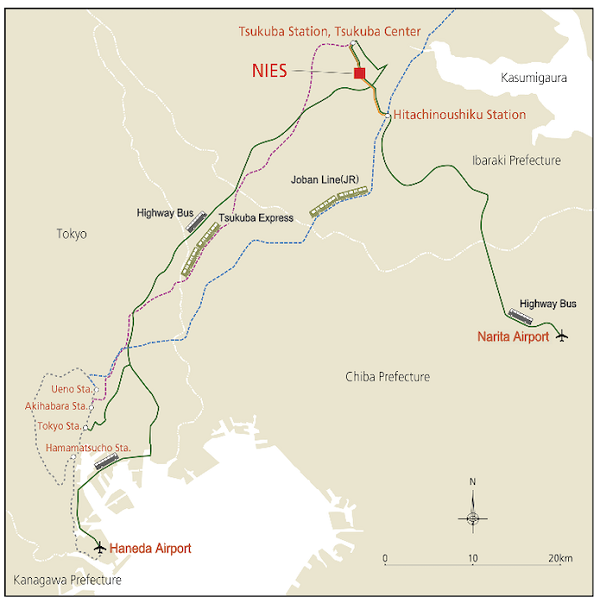 Access map to the National Institute for Environmental Studies.