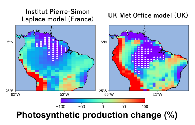 Localised Amazon dieback areas by selected Earth System Models