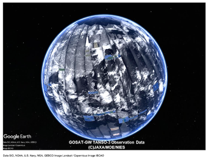 Global observation in the Wide Mode of TANSO-3 from July 14 to July 16, 2025 (Band 2, radiance at a wavelength of 767 nm).