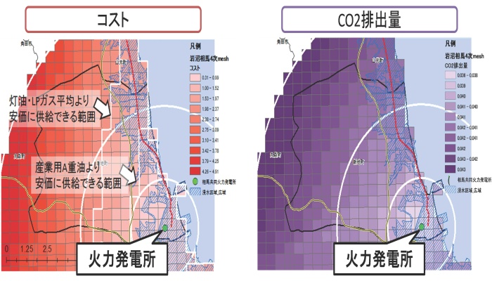 新地町周辺地域のエネルギーコストとCO2排出量（イメージ）