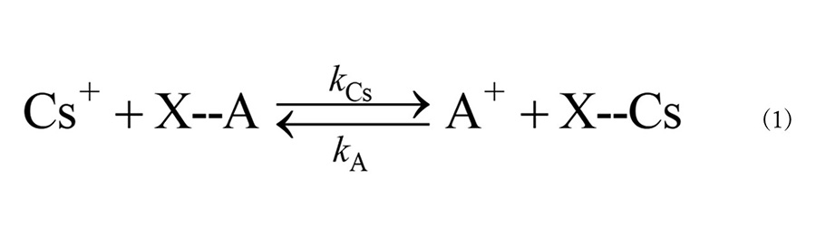 Cs^++X--A\xleftrightharpoons[k_A]{k_{Cs}}A^++X--Cs