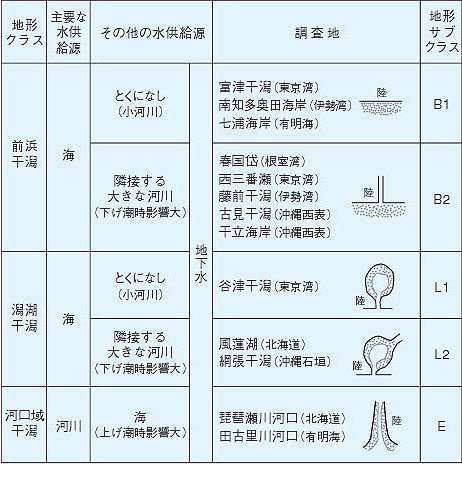 調査地の水文地形学的な分類結果の表