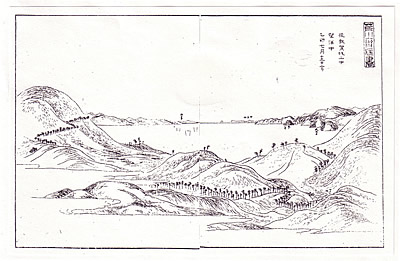 150年ほど前の津軽坂(現在の青森県青森市)を描いた風景画