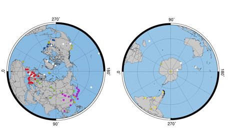 世界のライダー観測地点の図