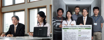 白石寛明と古濱彩子の写真（左） KATE システムの開発担当者の写真（右）