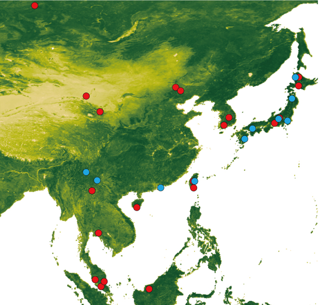 アジアの観測点の地図