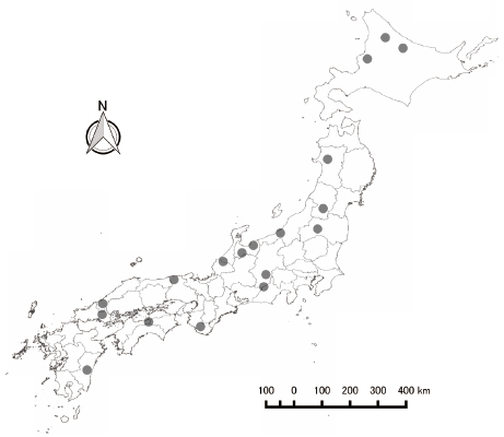 調査した無居住化集落の位置の図