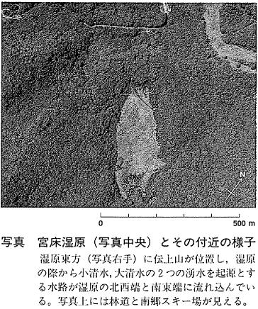 宮床湿原(写真中央)とその付近の様子