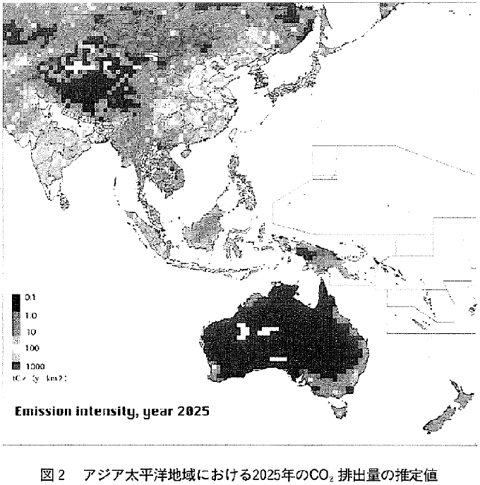 図2　アジア太平洋地域における2025年のCO2排出量の推定値（クリックで拡大画像がポップアップします）