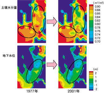 1977年と2001年の比較の図