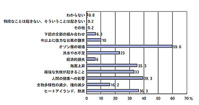 地球温暖化の影響で最も深刻なものの回答グラフ