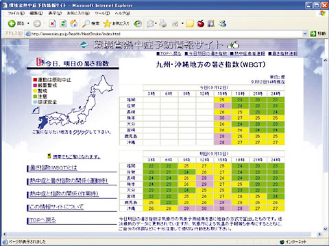 熱中症予防サイトの画像（クリックで拡大表示）