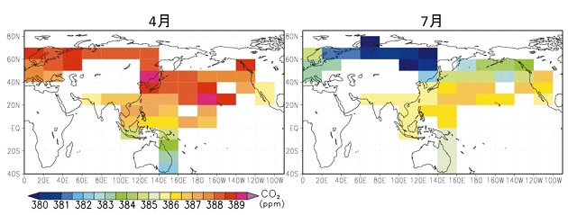 世界の二酸化炭素濃度の図