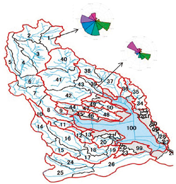 霞ヶ浦の50流域と生態系サービスの定量化と可視化の図