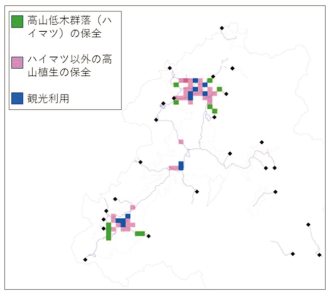 保護区選択の結果を対策の目的ごとに示した図