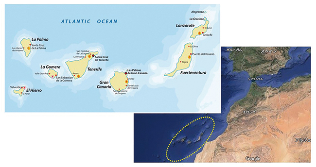 カナリア諸島の位置の図