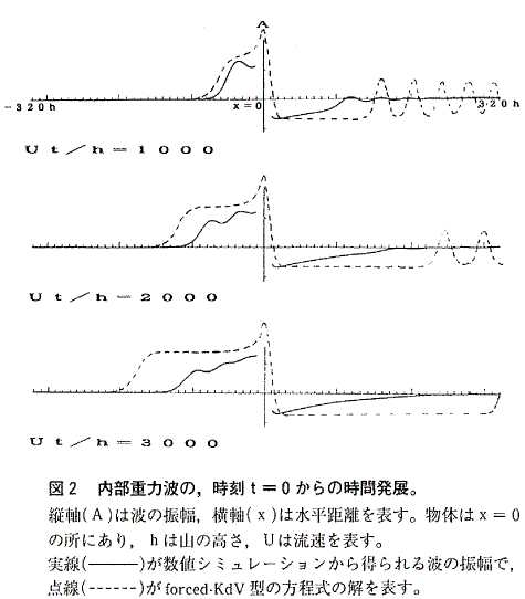 図2 内部重力波の,時刻t=0からの時間発展