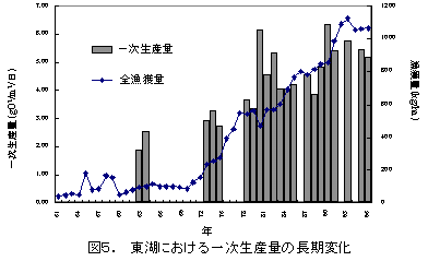 図５  東湖における一次生産量の長期変化