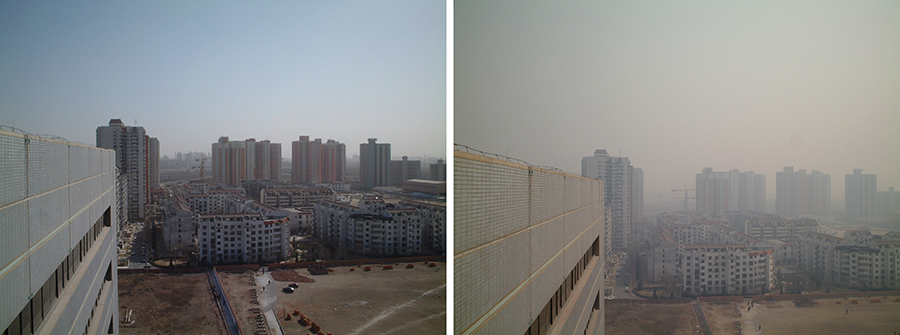 フィルター回収当時の北京市中心部の大気の様子の写真