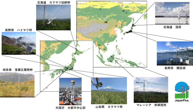 「JapanFlux2024」の構築に用いた日本および周辺地域の観測地点の例の図