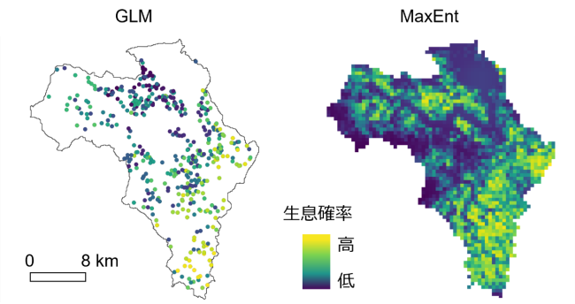 ホトケドジョウの生息適地マップの図
