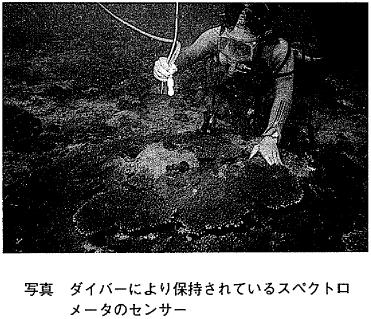 ダイバーにより保持されているスペクトロメーターのセンサーの写真