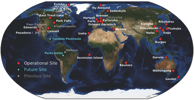 図1 TCCONの観測地点