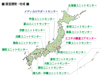 エコチル調査機関・地域の図