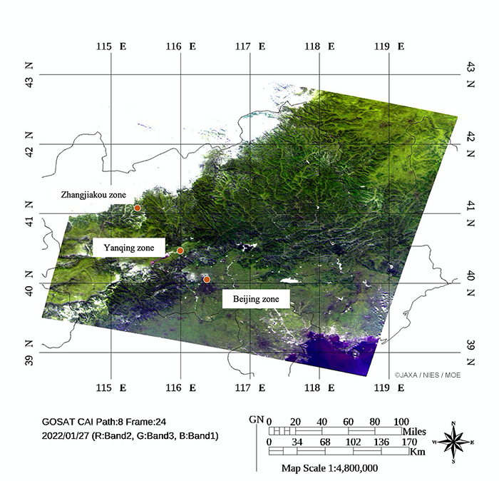 GOSAT image of the venues for the 2022 Beijing Winter Olympic Games