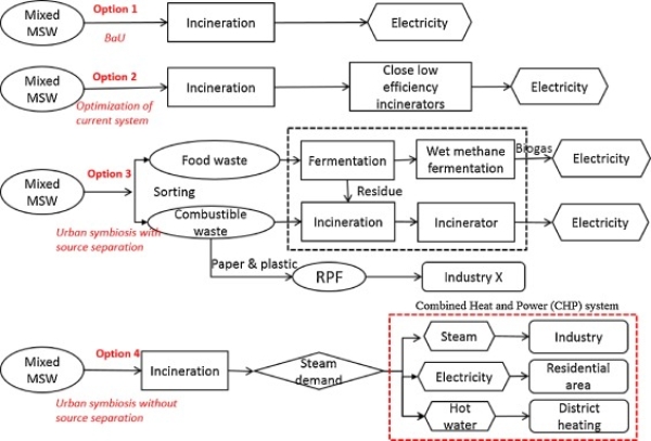 Figure 1 Schematic diagram of four MSW treatment options