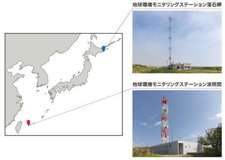 落石岬ステーションと波照間ステーションの位置関係（両者の距離は約2,915km）の写真