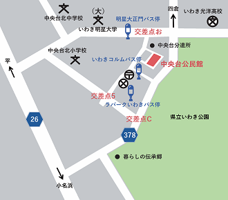 会場となる福島県いわき市の中央台公民館への案内図
