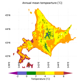 Annual mean surface air temperature in Hokkaido