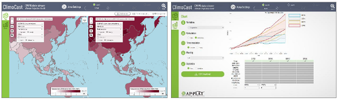 ClimoCastの地図およびグラフ表示画面
