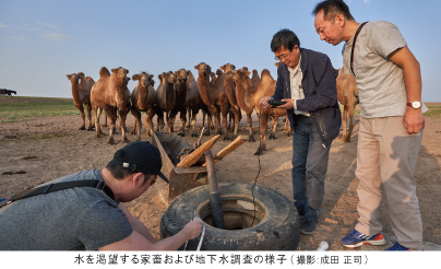水を渇望する家畜および地下水調査の様子を撮影した写真